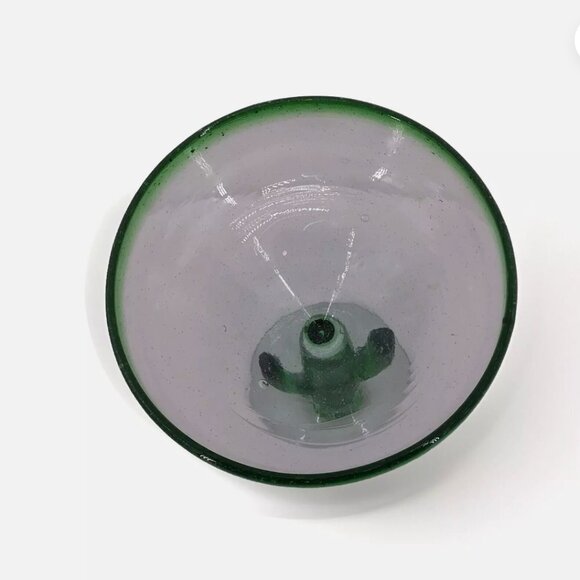 Handblown Mexican Margarita Green Rim Bubble Glass Cactus Stem - Picture 2 of 8
